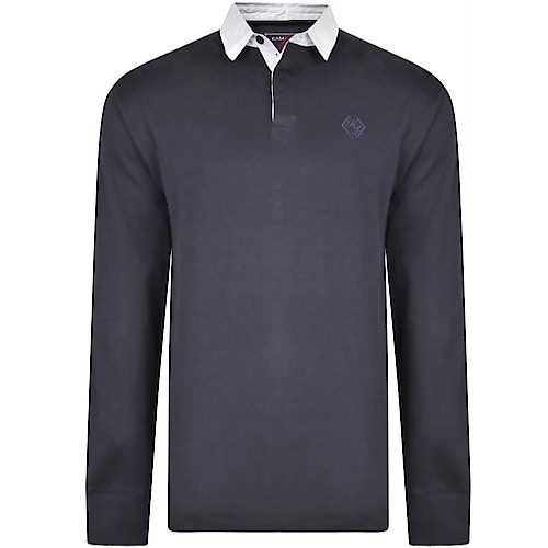 KAM Long Sleeve Rugby Polo Shirt Navy